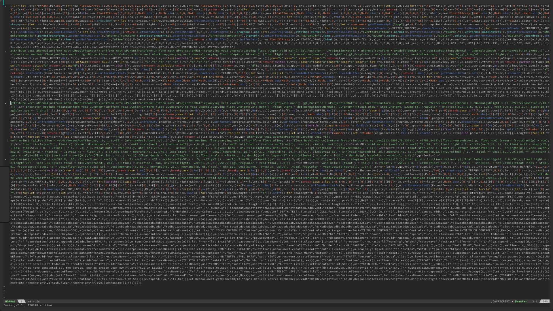 Screenshot of minified code